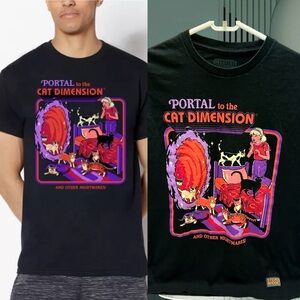 STEVEN RHODES Black 'Portal to the Cat Dimension' Graphic T-Shirt M